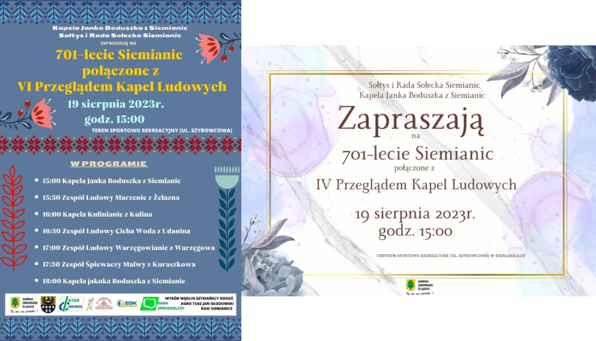 701 lecie Siemianic - zaproszenie