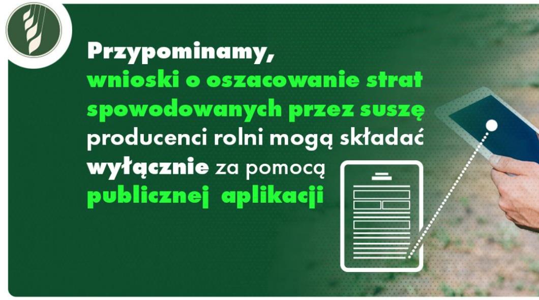 Baner informujący o składaniu wniosków dotyczących strat spowodowanych przez suszę