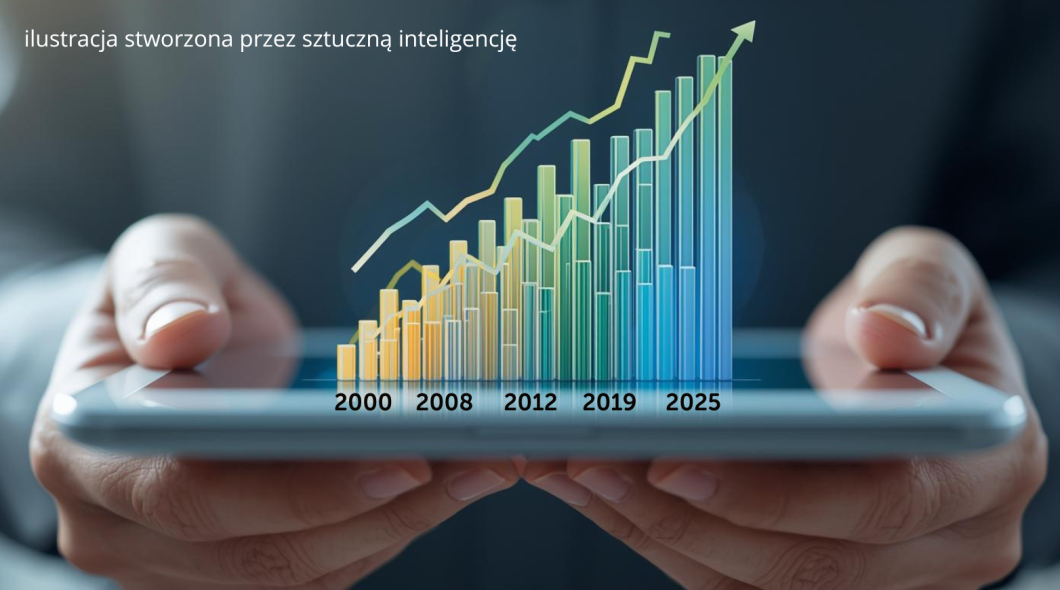 ilustracja. Wykres słupkowy na tablecie.