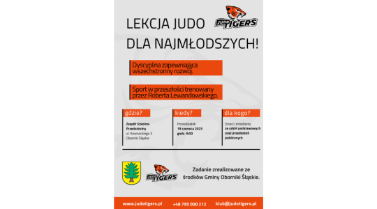 Plakat informujący o lekcji judo dla najmłodszych