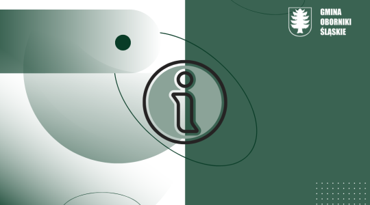 Informacja - grafika z literą i oraz logo Gminy Oborniki Śląskie